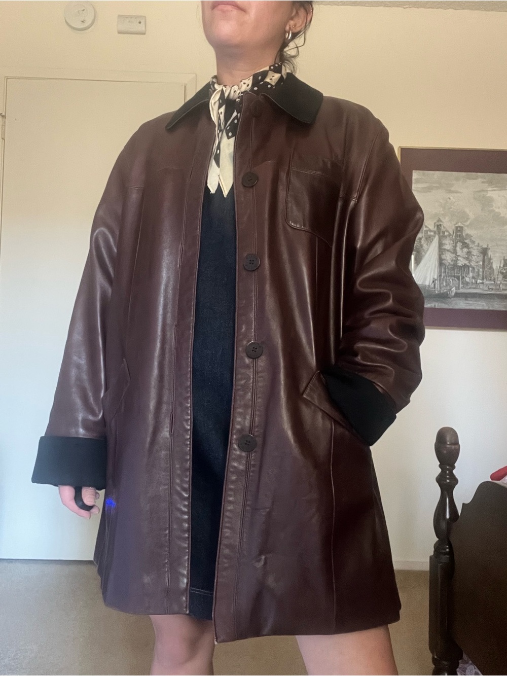 Classic Women's Brown Leather Button-Front Coat